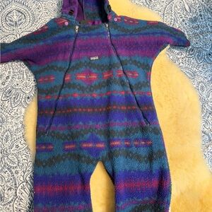 12m Patagonia Kids Fleece Bunting - Blue and Purple